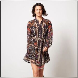 NWT Farm Rio Classic Garden Black Long Sleeve Mini Dress